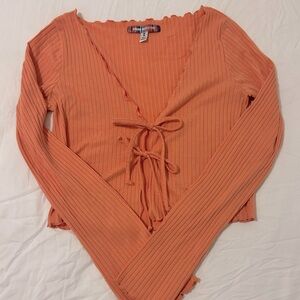 Urban Outfitters Tie Front Coral Long Sleeve Top